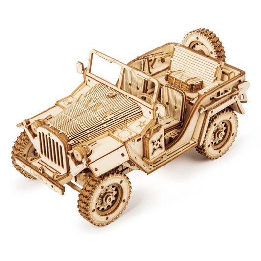 Movable Army Jeep Model Building Kit - 3D Wooden Puzzle