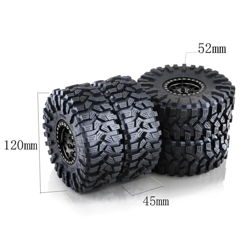 Metal 1.9" Bead-lock Rim & 120mm Tire Wheel Set for 1/10 RC Rock Crawler