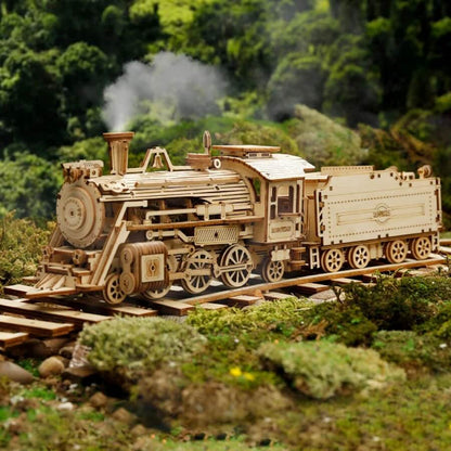 Movable Steam Train Model Building Kit - 3D Wooden Puzzle