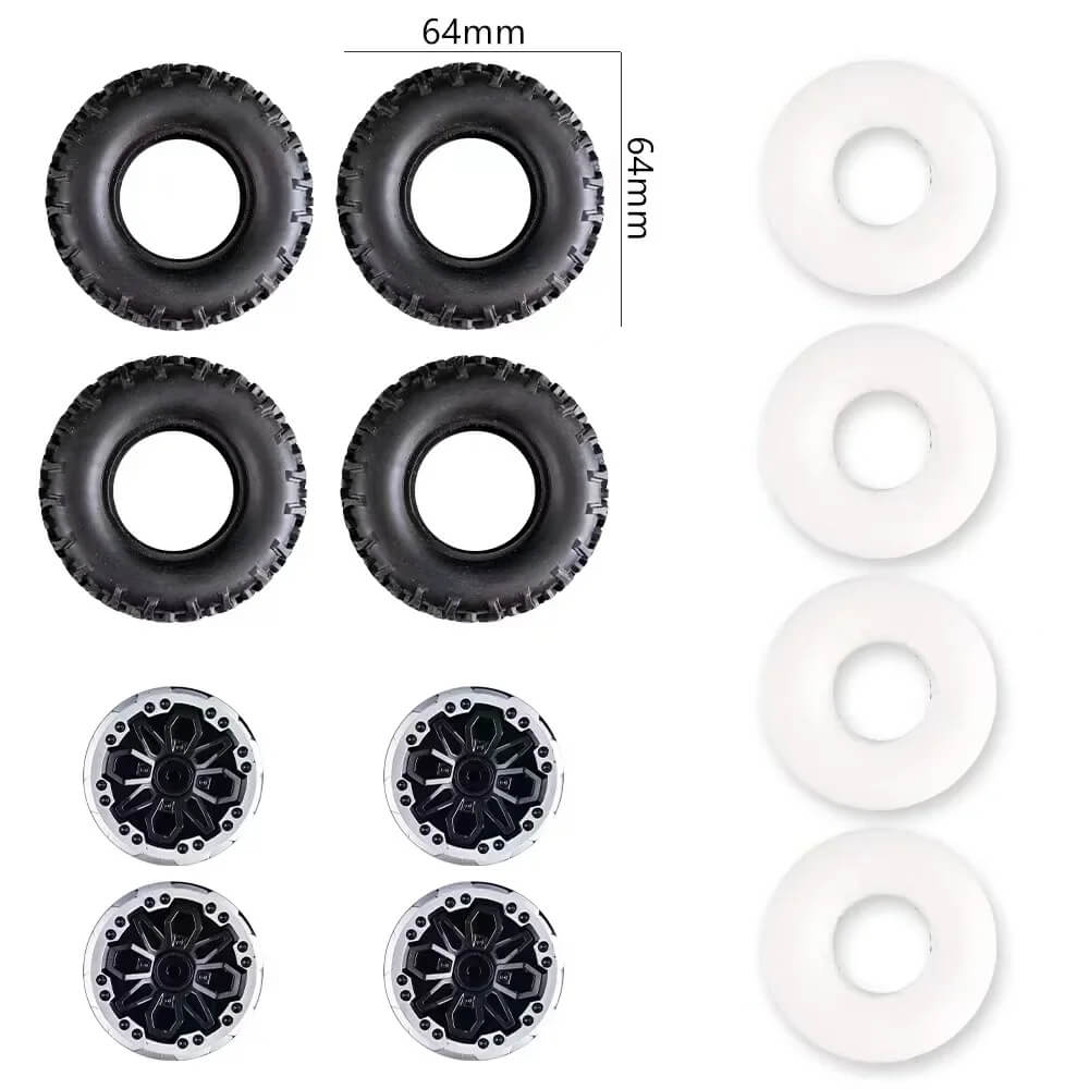 64mm Soft Tire Wheel Set for MN Models & WPL RC Rock Crawlers