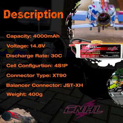 CNHL 4000mAh 4S 14.8V 30C Lipo Battery with XT90 Plug