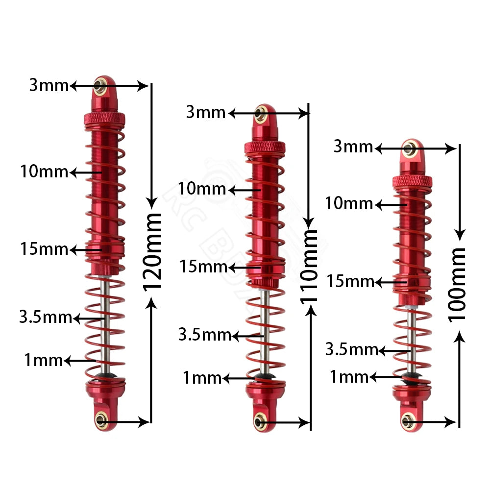 4x RC Rock Crawler Red Colour Metal Shock Absorbers