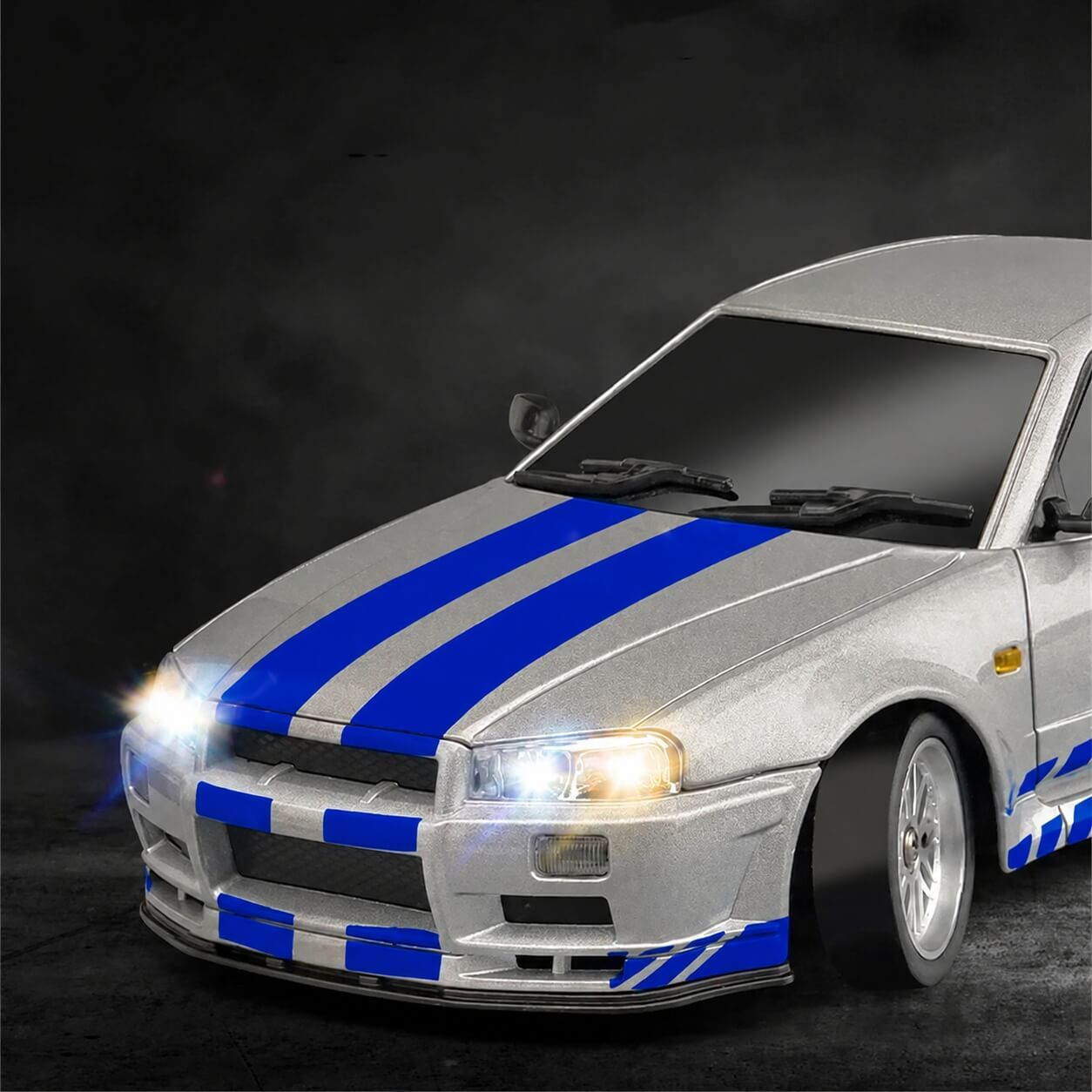 LDRC 1899 1/18 Scale RWD GTR R34 RC Drift Car with Built-in Gyro & LED Lights