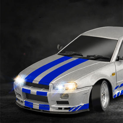 LDRC 1899 1/18 Scale RWD GTR R34 RC Drift Car with Built-in Gyro & LED Lights