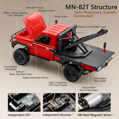 MN82T RC Crawler 1/12 4WD Off-Road Pickup with Simulation Crane