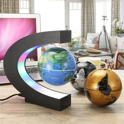 Globes on a desk with a modern interior background