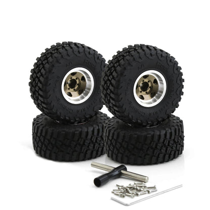 Metal 1.0" Beadlock Rim & Mud Terrain Tires Wheel Set for 1/24 RC Rock Crawler