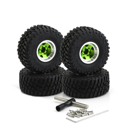 Metal 1.0" Beadlock Rim & Mud Terrain Tires Wheel Set for 1/24 RC Rock Crawler