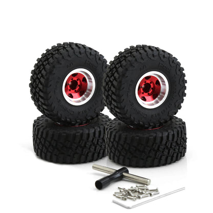 Metal 1.0" Beadlock Rim & Mud Terrain Tires Wheel Set for 1/24 RC Rock Crawler