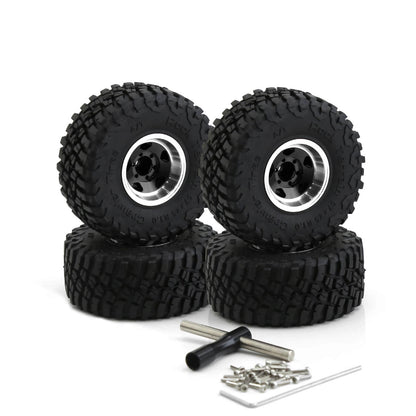 Metal 1.0" Beadlock Rim & Mud Terrain Tires Wheel Set for 1/24 RC Rock Crawler