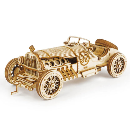 Movable Grand Prix Car Model Building Kit - 3D Wooden Puzzle