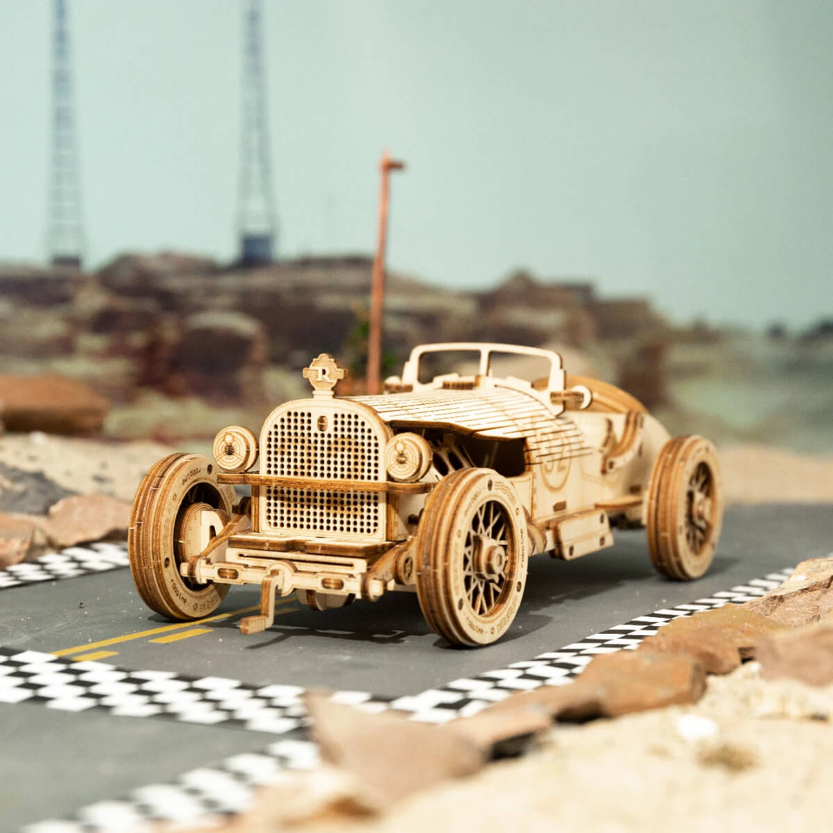 Movable Grand Prix Car Model Building Kit - 3D Wooden Puzzle