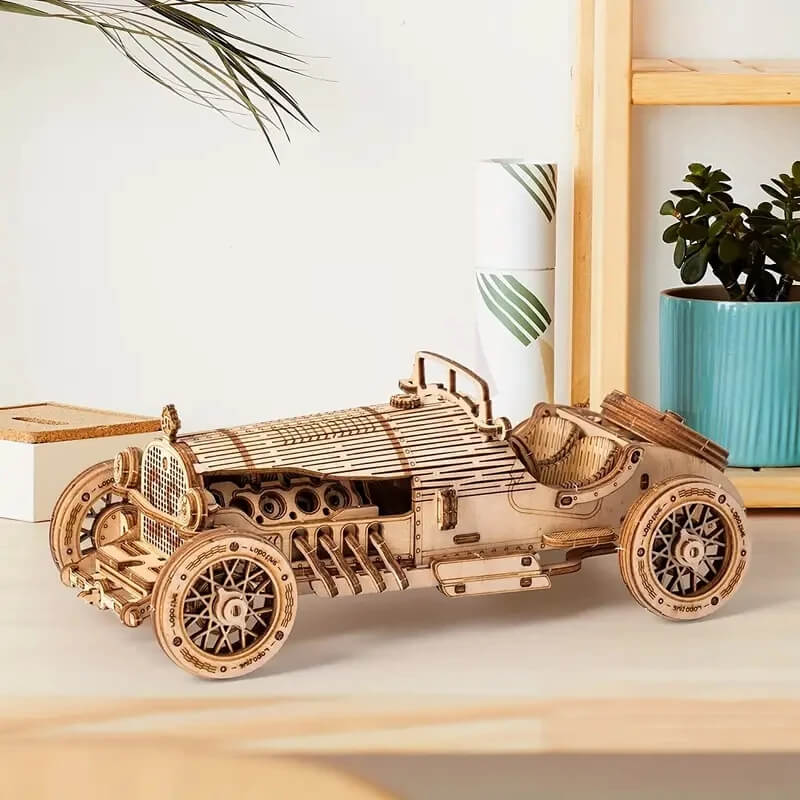 Movable Grand Prix Car Model Building Kit - 3D Wooden Puzzle