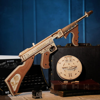 ROKR Thompson Submachine Machine Gun DIY Model Building Kit - 3D Wooden Puzzle