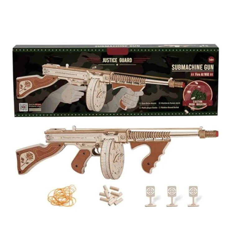 ROKR Thompson Submachine Machine Gun DIY Model Building Kit - 3D Wooden Puzzle