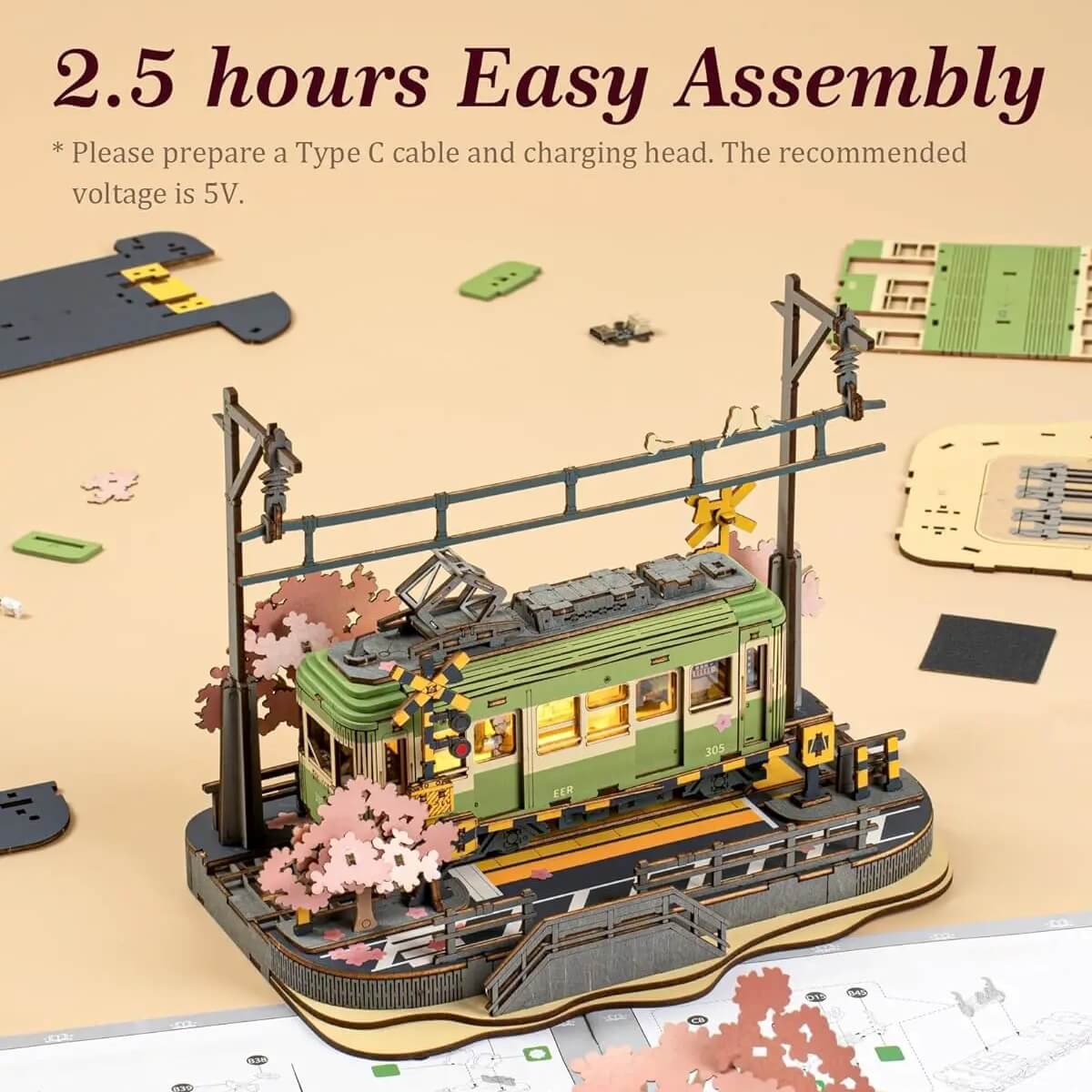 RoLife Classic Tram Model Building DIY Kit - 3D Wooden Puzzle