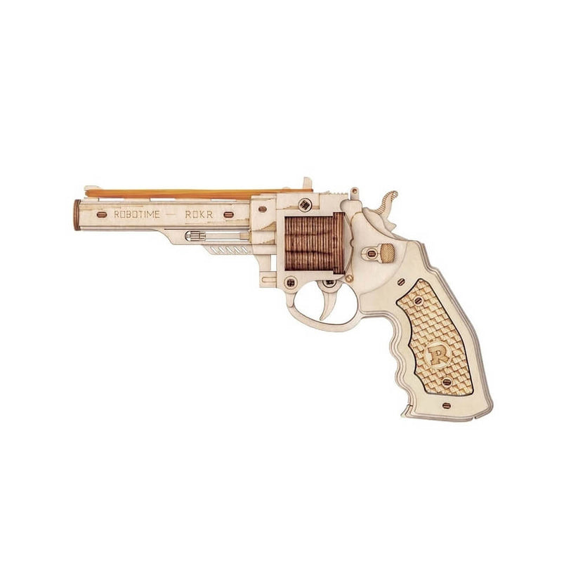 Robotime ROKR DIY 3D Rubber Band Bullet Revolver Gun Wooden Puzzle ...