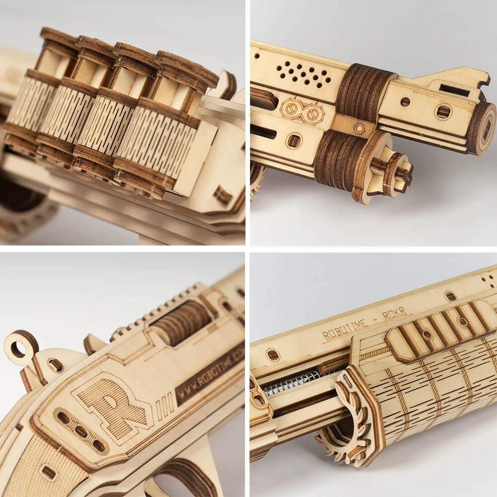 Robotime ROKR DIY 3D Rubber Band Bullet Shot Gun Wooden Puzzle