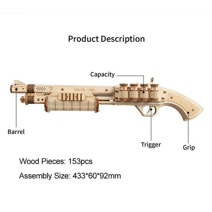 Robotime ROKR DIY 3D Rubber Band Bullet Shot Gun Wooden Puzzle