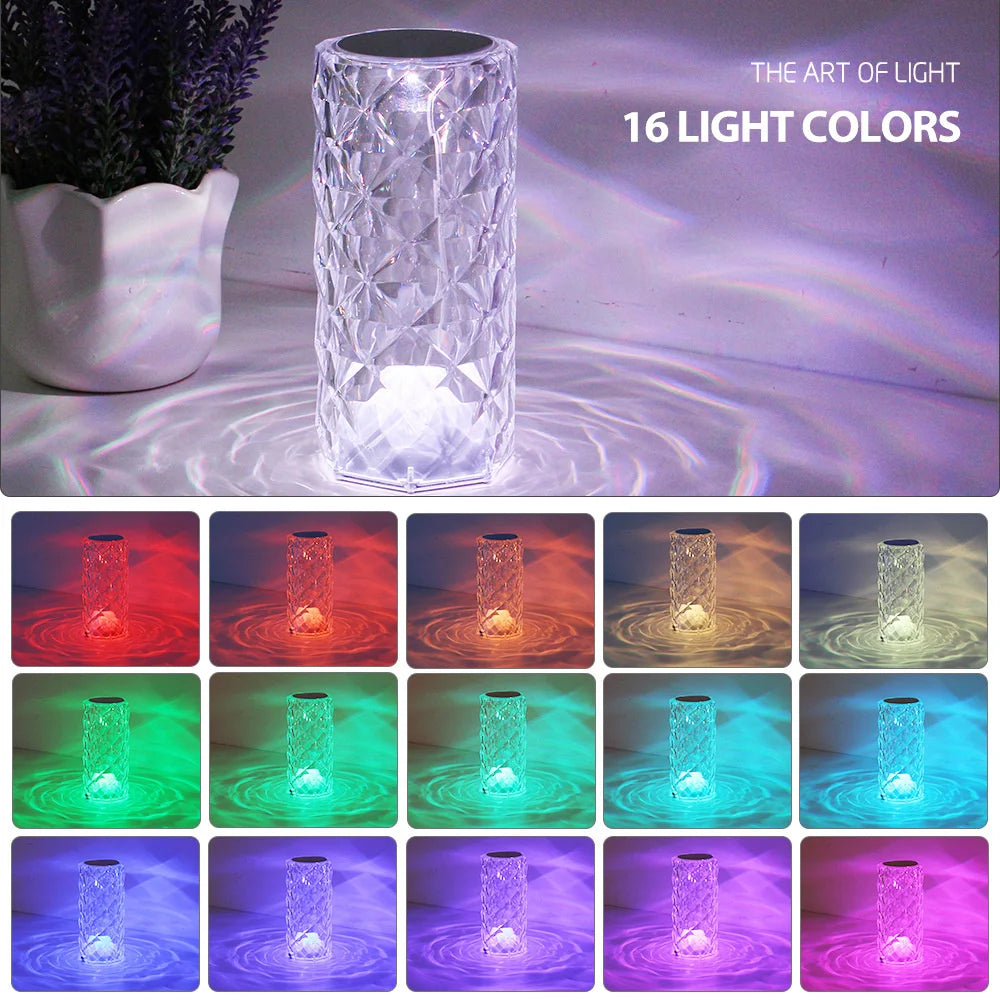 16 Colours RGB Night Light Crystal LED Touch Table Lamp