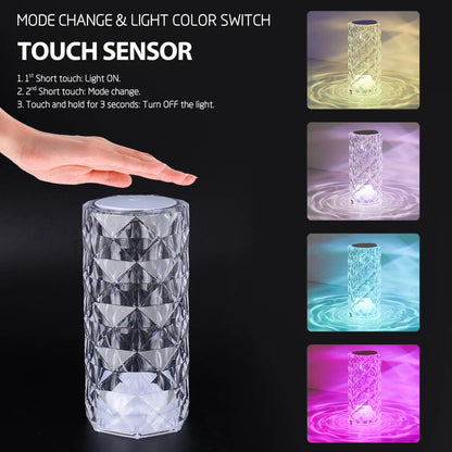 16 Colours RGB Night Light Crystal LED Touch Table Lamp