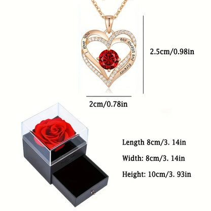 Red Zircon Pendant & Necklaces With Rose Flower Gift Box