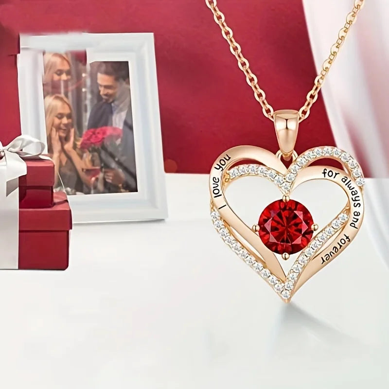 Red Zircon Pendant & Necklaces With Rose Flower Gift Box