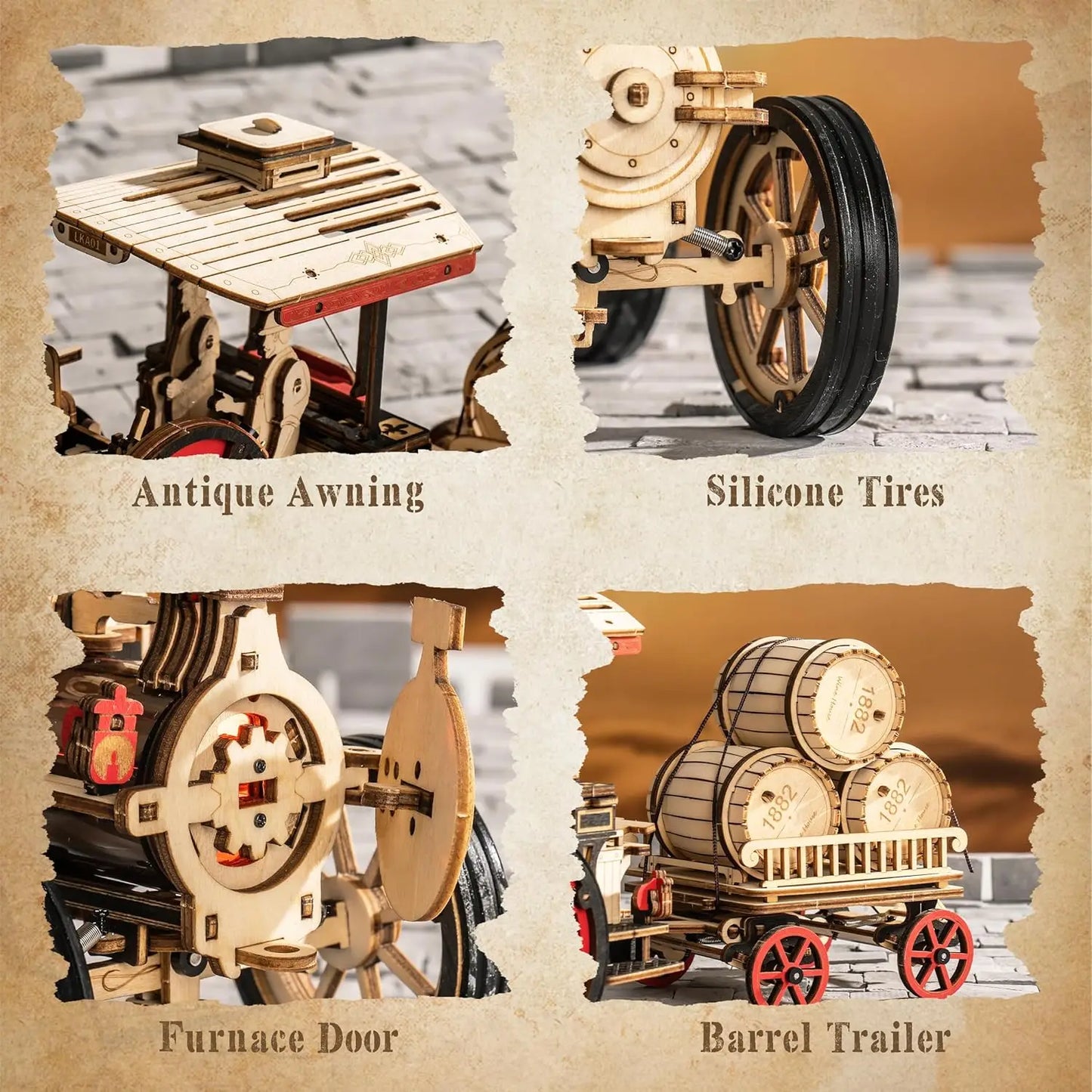 ROKR Mechanical Steam Locomotive DIY Model Building Kit - 3D Wooden Puzzle