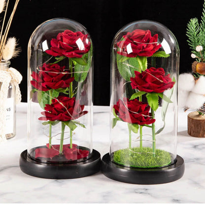 Three Rose Flowers LED Light Glass Dome