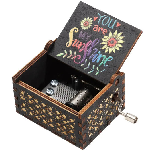 'You are My Sunshine' Engraved Hand-Cranked Wooden Musical Box