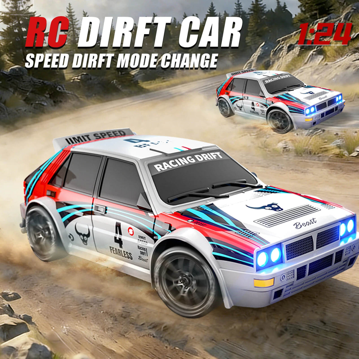 ZNLYRION 1:24 4WD 20km/h RC Drift Car with LED Lights