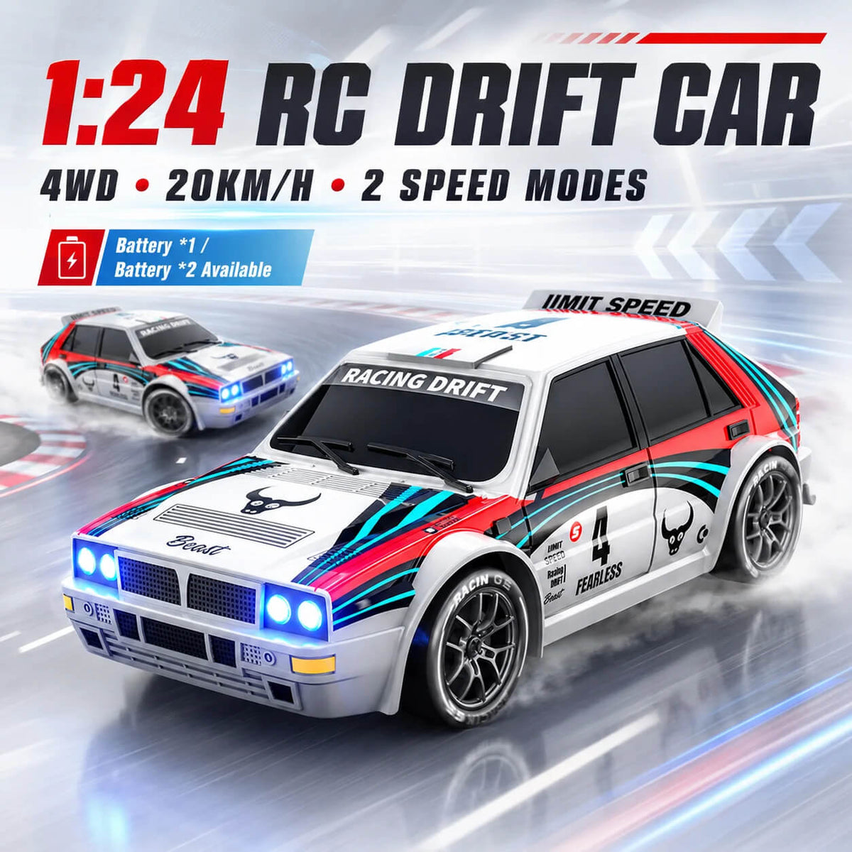 ZNLYRION 1:24 4WD 20km/h RC Drift Car with LED Lights