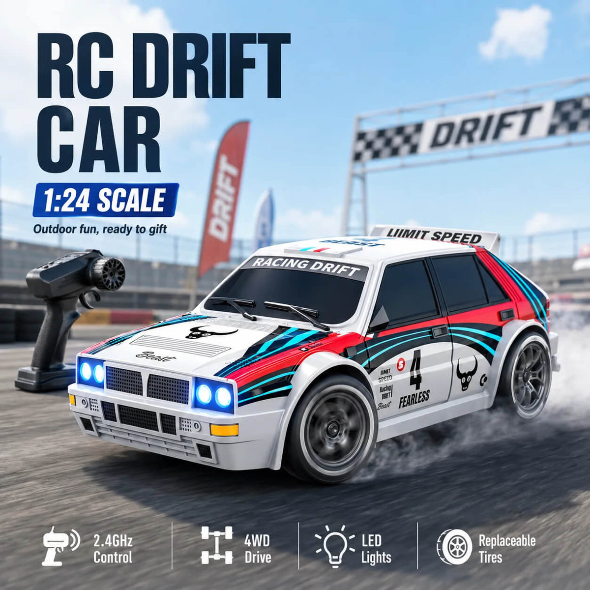 ZNLYRION 1:24 4WD 20km/h RC Drift Car with LED Lights