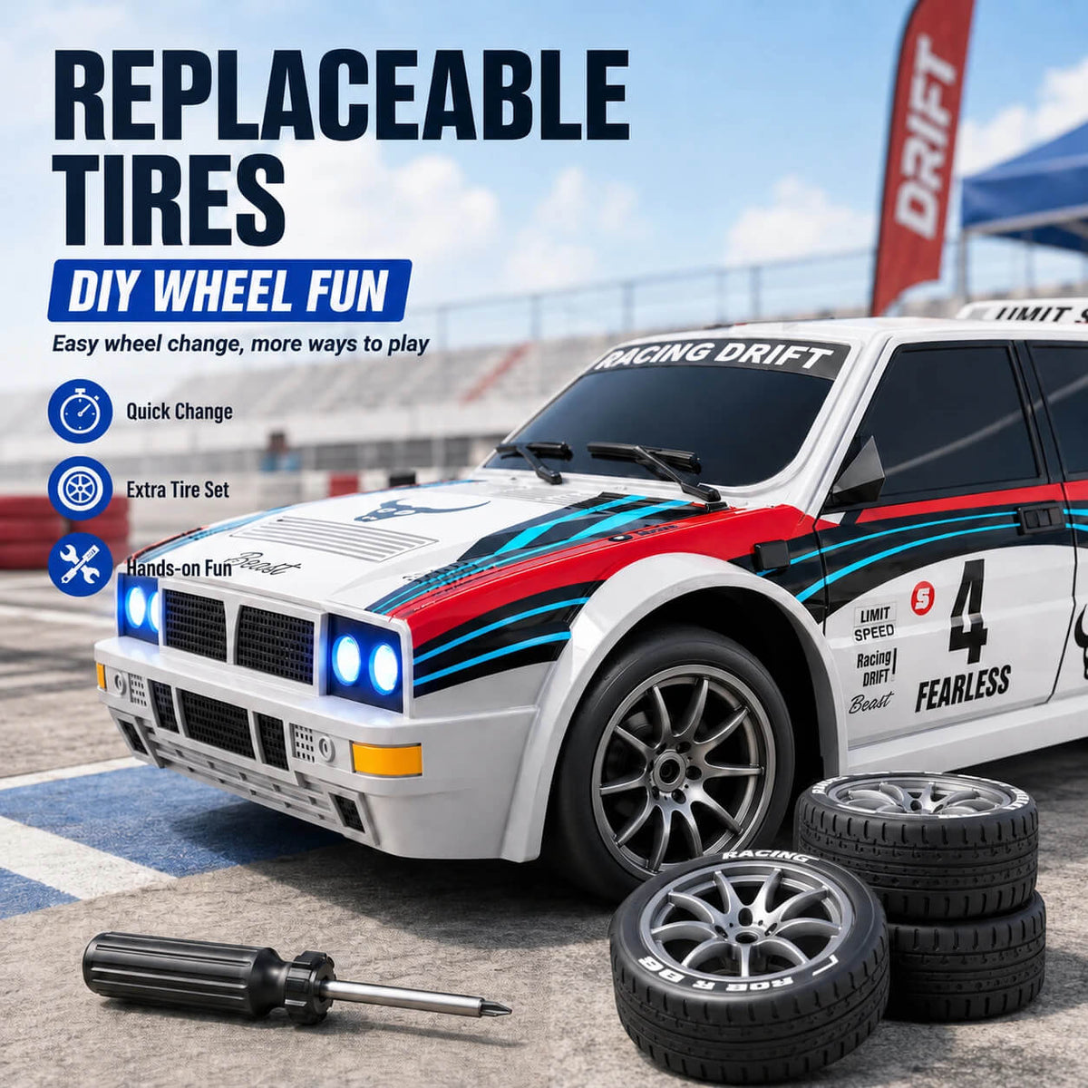 ZNLYRION 1:24 4WD 20km/h RC Drift Car with LED Lights